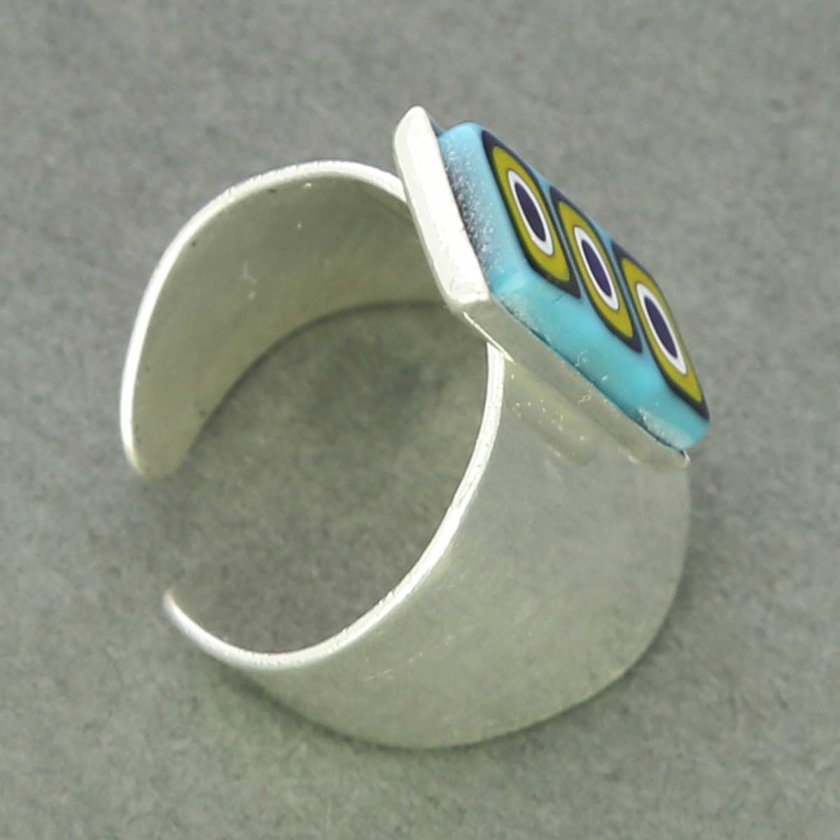 Murano Mosaic Stick Contemporary Ring - Blue and Yellow