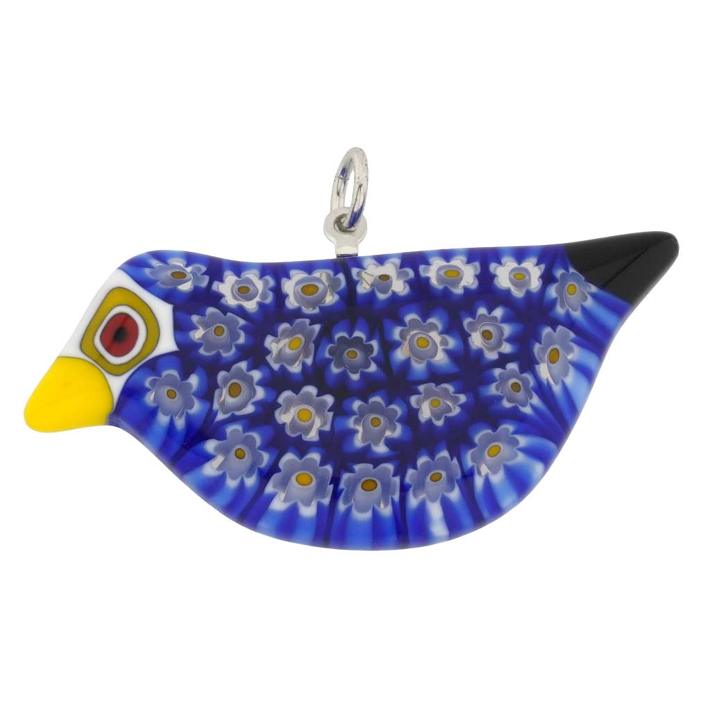 Murano Glass Millefiori Bird Pendant - Blue