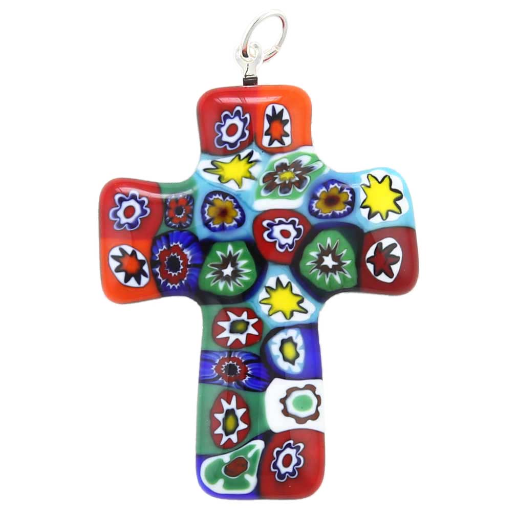 Color Splash Murano Millefiori Cross Pendant