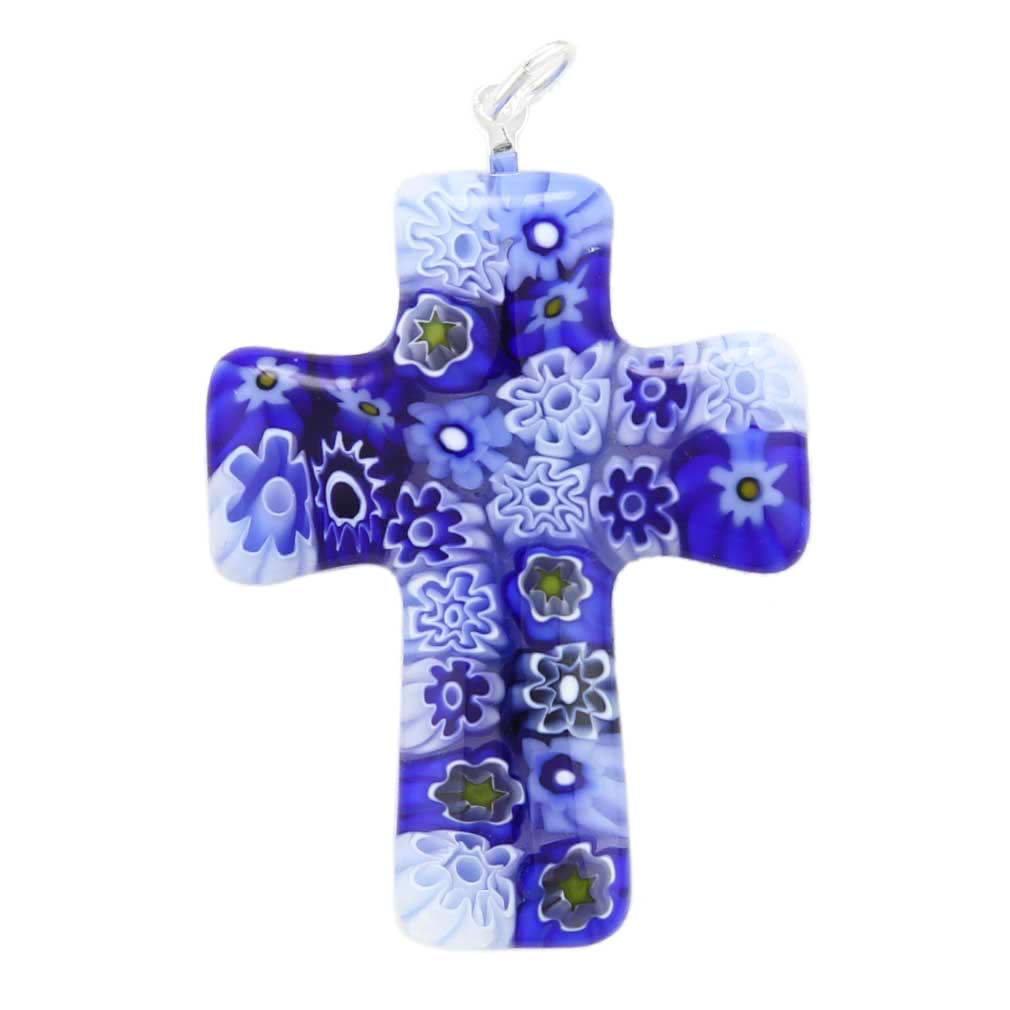 Blue Murano Millefiori Cross Pendant