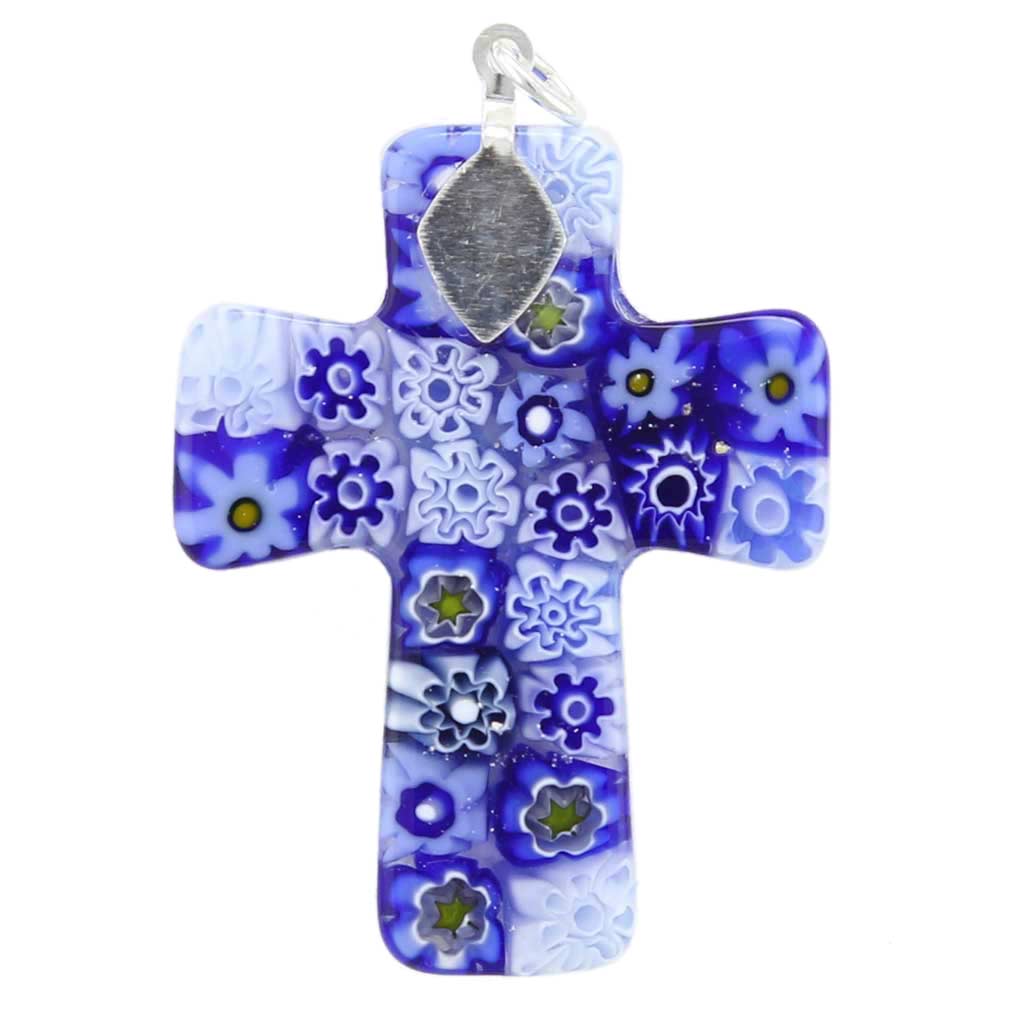 Blue Murano Millefiori Cross Pendant