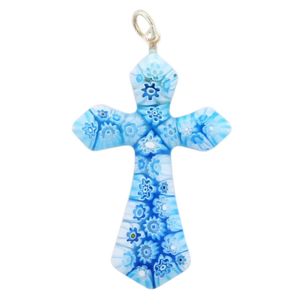 Tender Blue Millefiori Elegant Cross Pendant