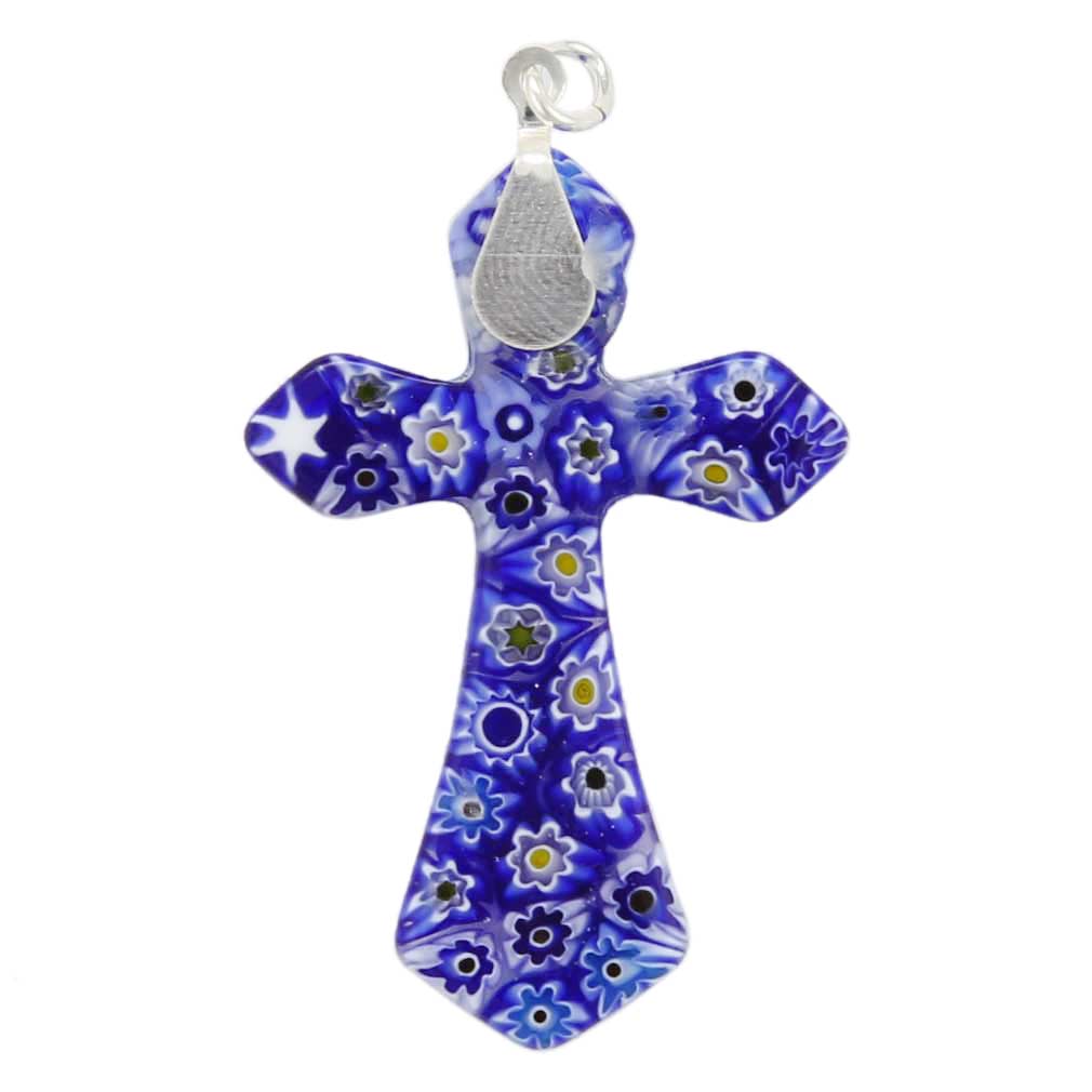 Blue Millefiori Elegant Cross Pendant