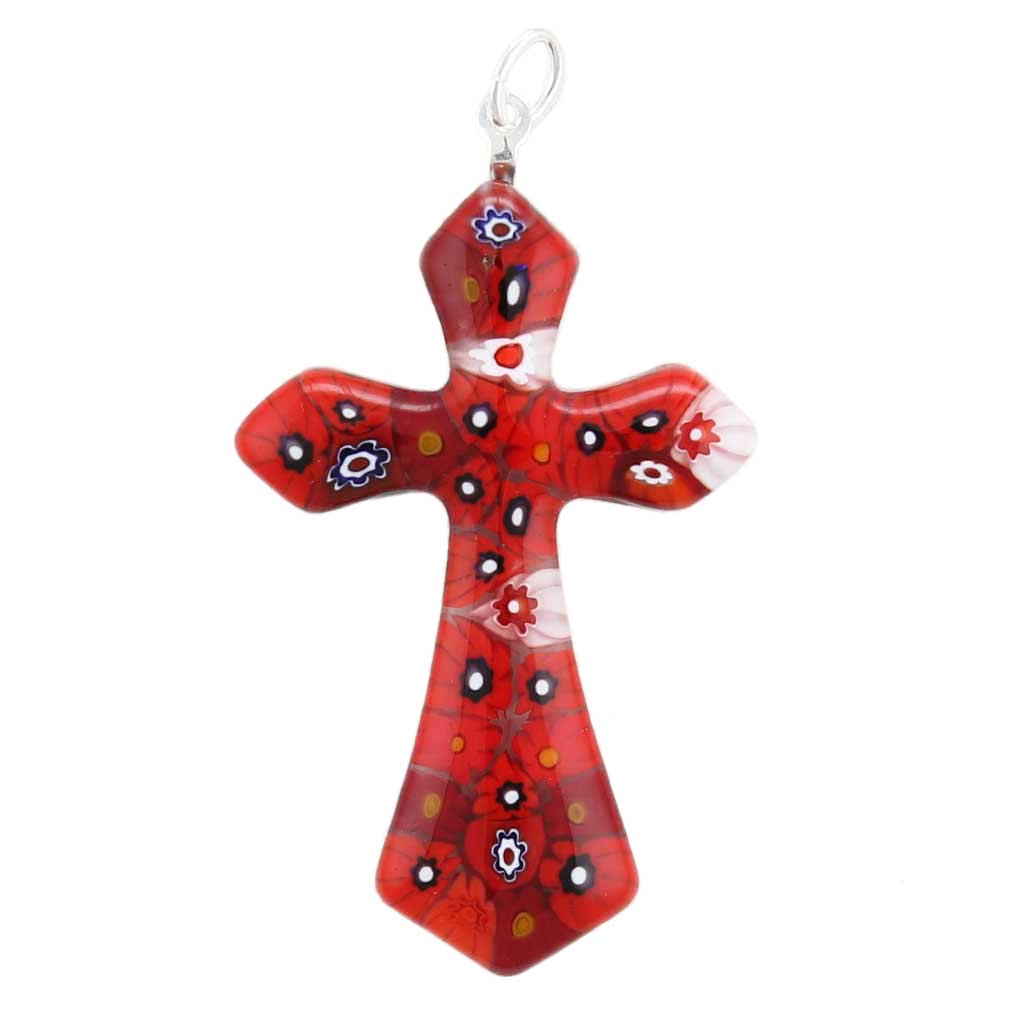 Red Millefiori Elegant Cross Pendant