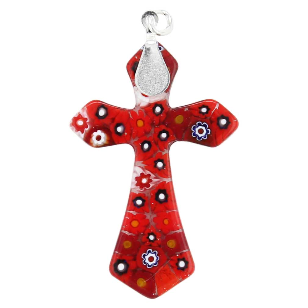 Red Millefiori Elegant Cross Pendant