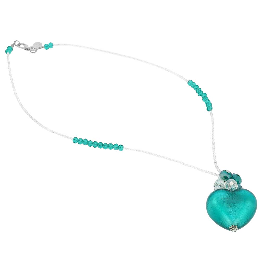 Venetian Love Heart Necklace - Aquamarine