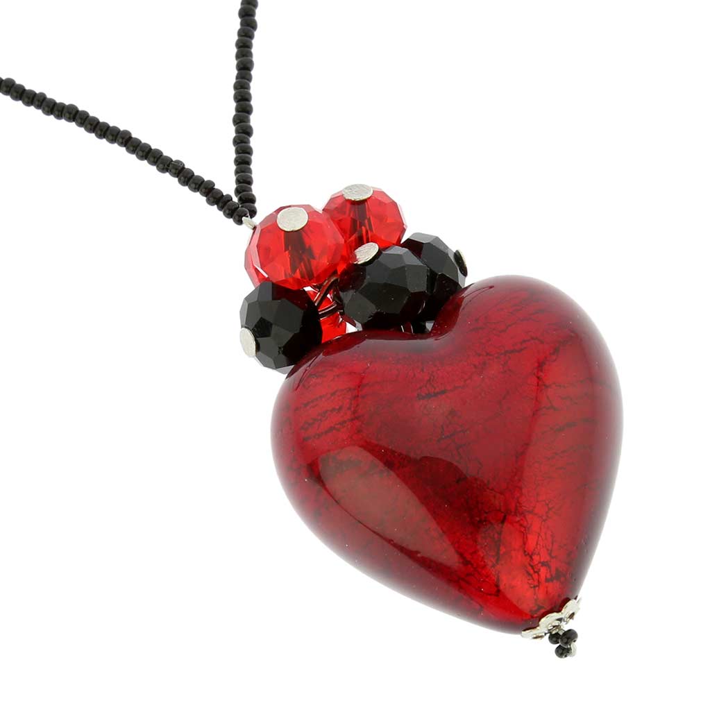 Venetian Love Heart Necklace - Ruby Red and Black