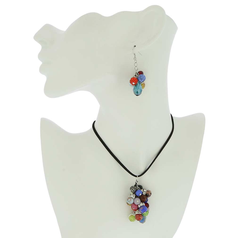 Venetian Charms Murano Necklace and Earrings Set - Multicolor