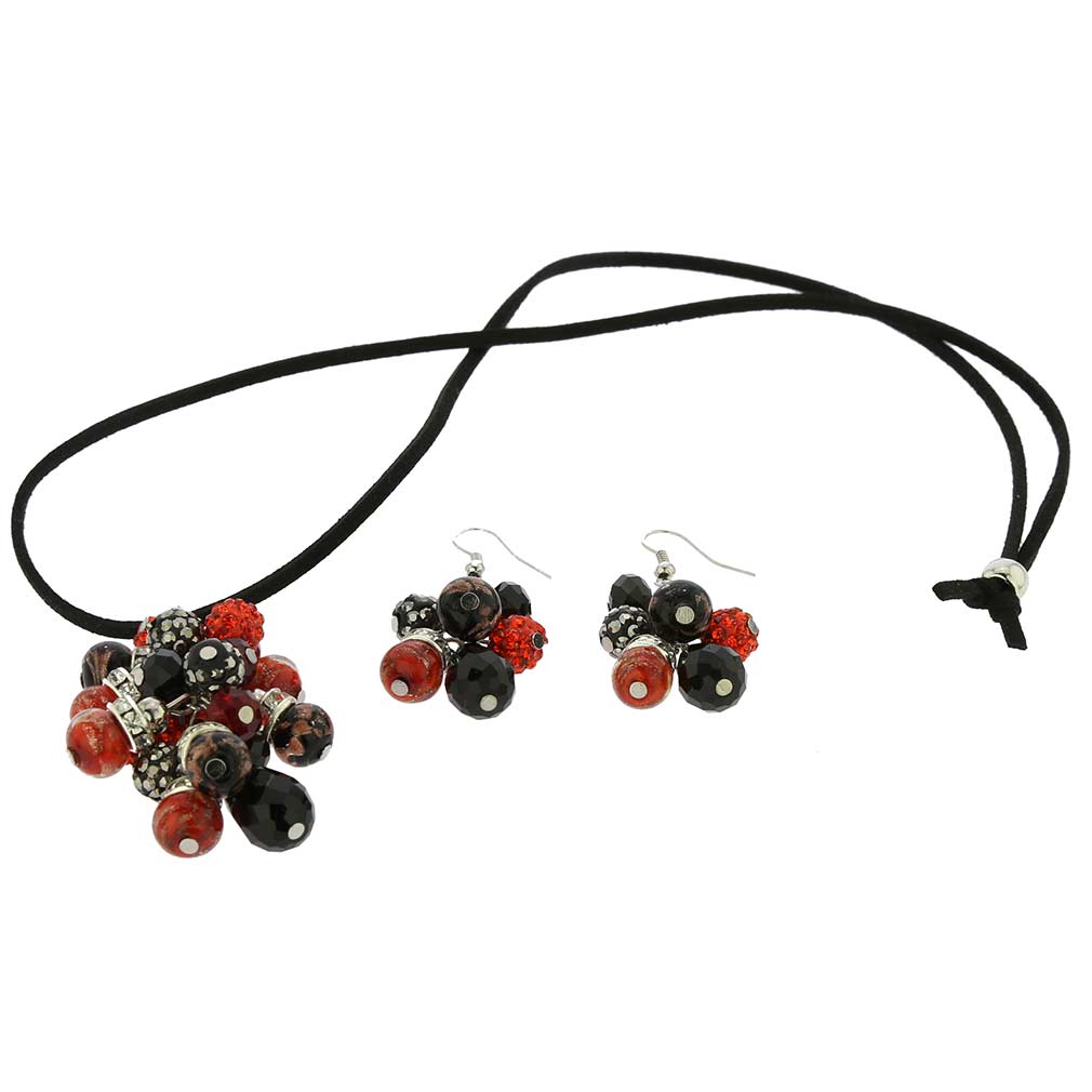 Venetian Charms Murano Necklace and Earrings Set - Red