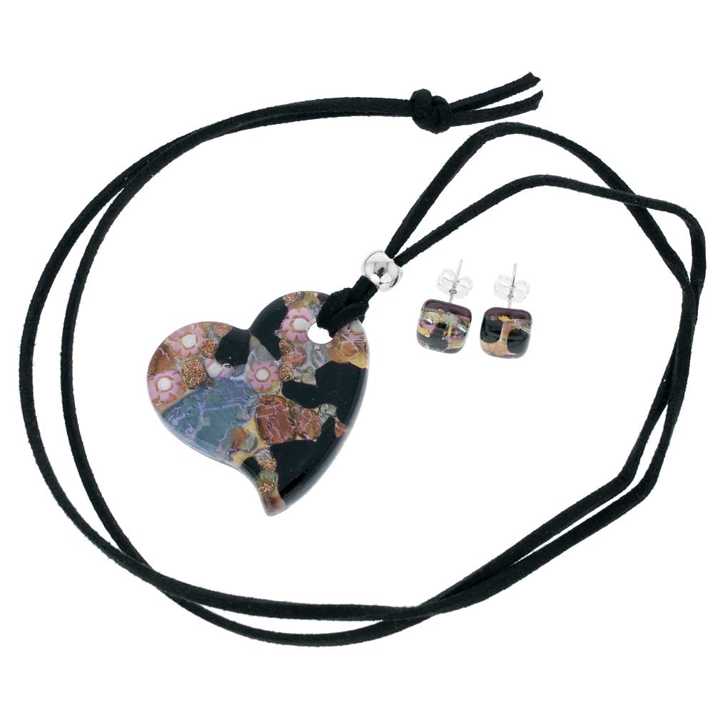 Venetian Reflections Heart Necklace and Earrings Set