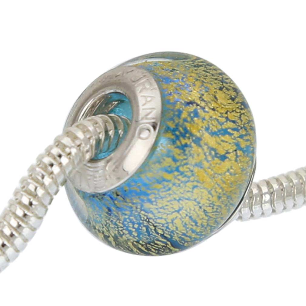 Sterling Silver Ca D\'Oro Aqua Murano Glass Charm Bead