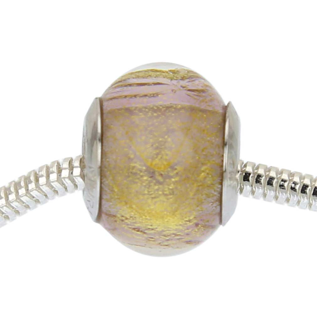 Sterling Silver Ca D\'Oro Purple Murano Glass Charm Bead