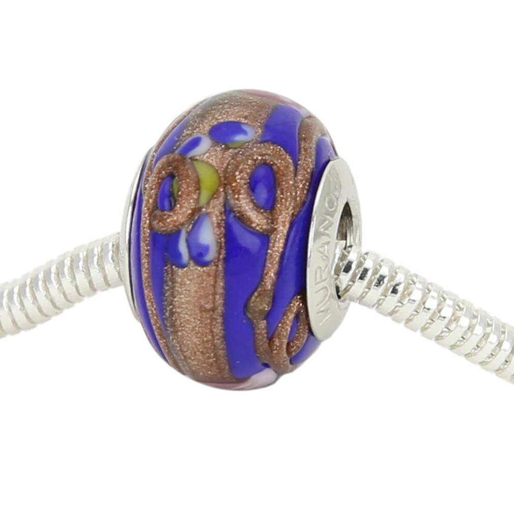 Sterling Silver Fiorato Blue Murano Glass Charm Bead