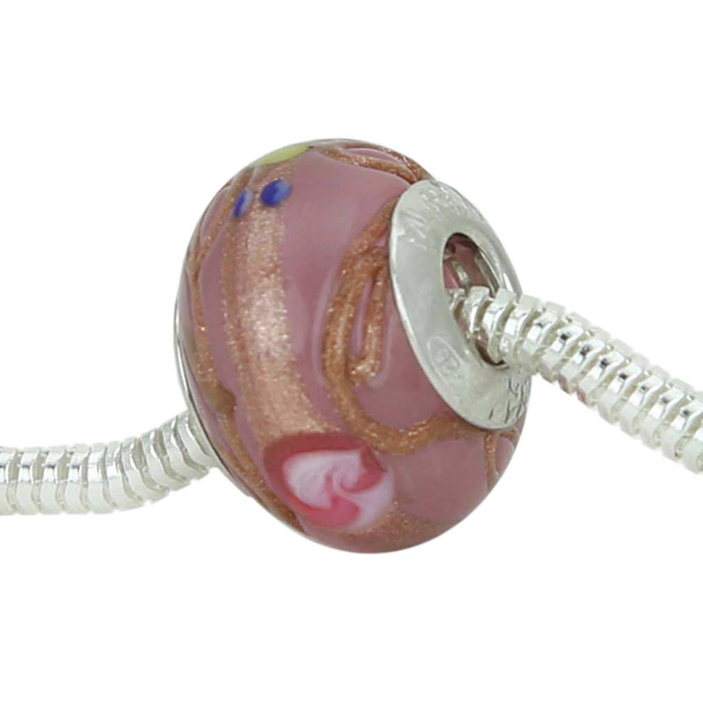 Sterling Silver Fiorato Rose Murano Glass Charm Bead