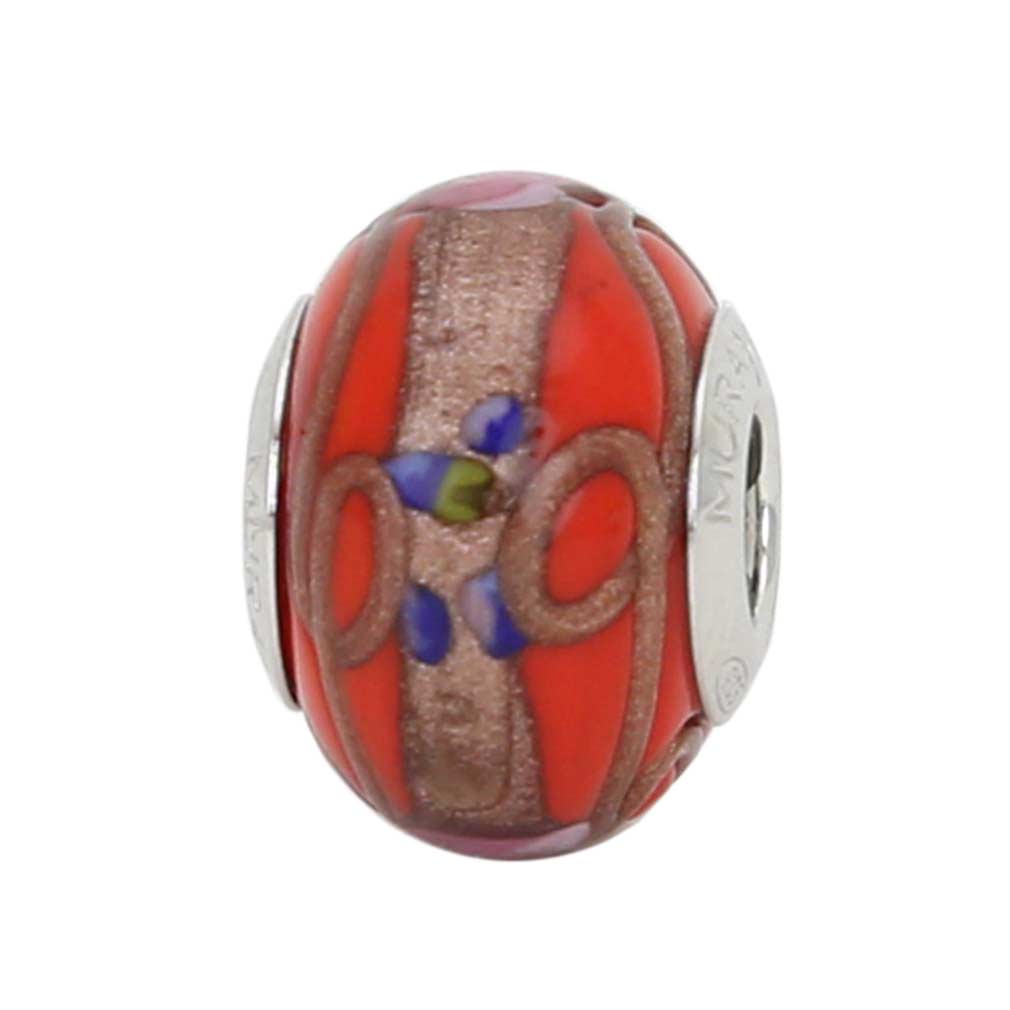 Sterling Silver Fiorato Light Red Murano Glass Charm Bead
