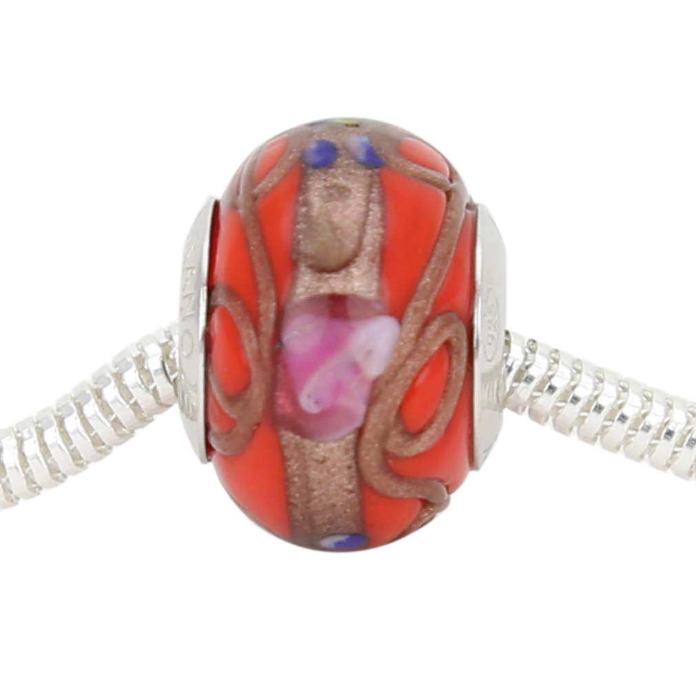 Sterling Silver Fiorato Light Red Murano Glass Charm Bead