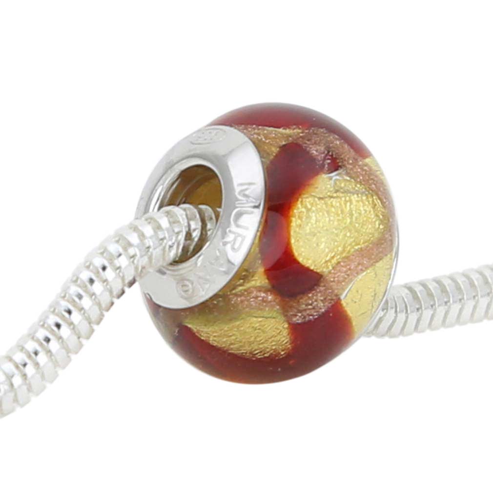 Sterling Silver Red Waves Gold Murano Glass Charm Bead