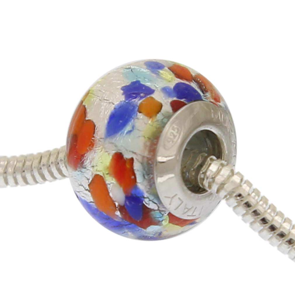 Silver Multicolor Confetti Murano Glass Charm Bead