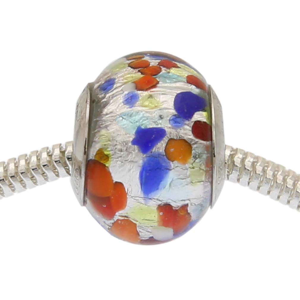 Silver Multicolor Confetti Murano Glass Charm Bead