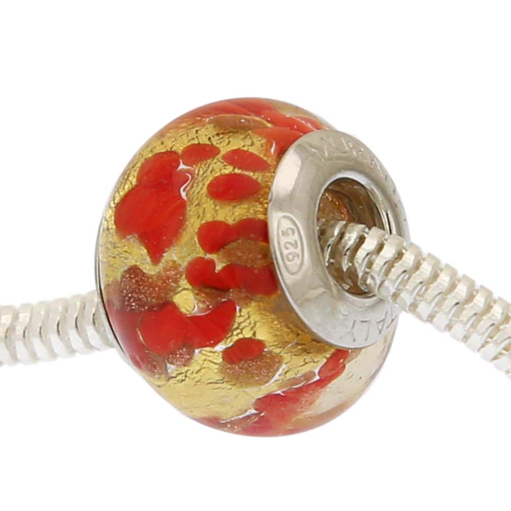 Red Gold Confetti Murano Glass Charm Bead