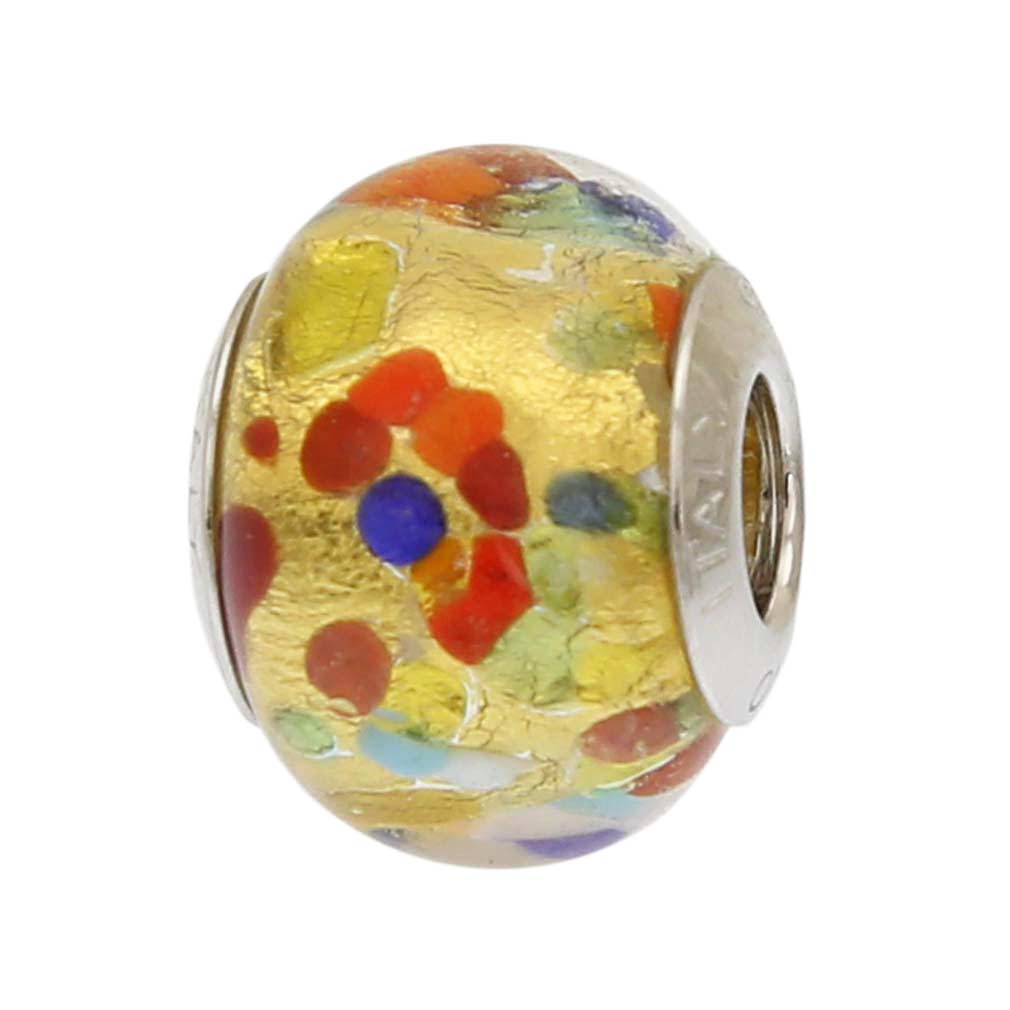 Gold Multicolor Confetti Murano Glass Charm Bead