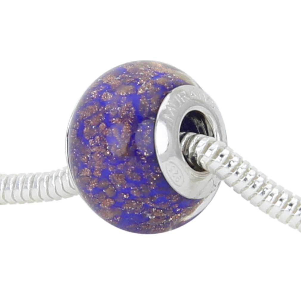 Sterling Silver Blue Avventurina Murano Glass Charm Bead