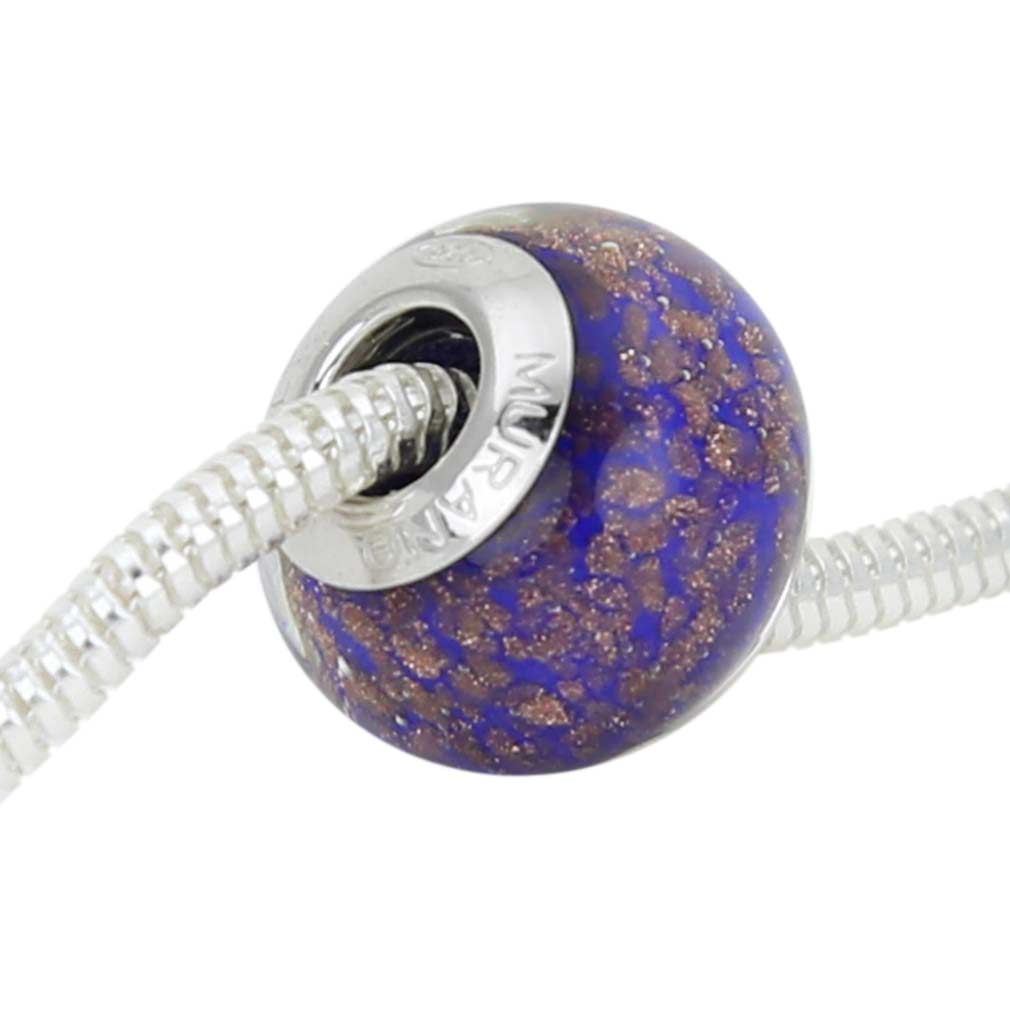 Sterling Silver Blue Avventurina Murano Glass Charm Bead