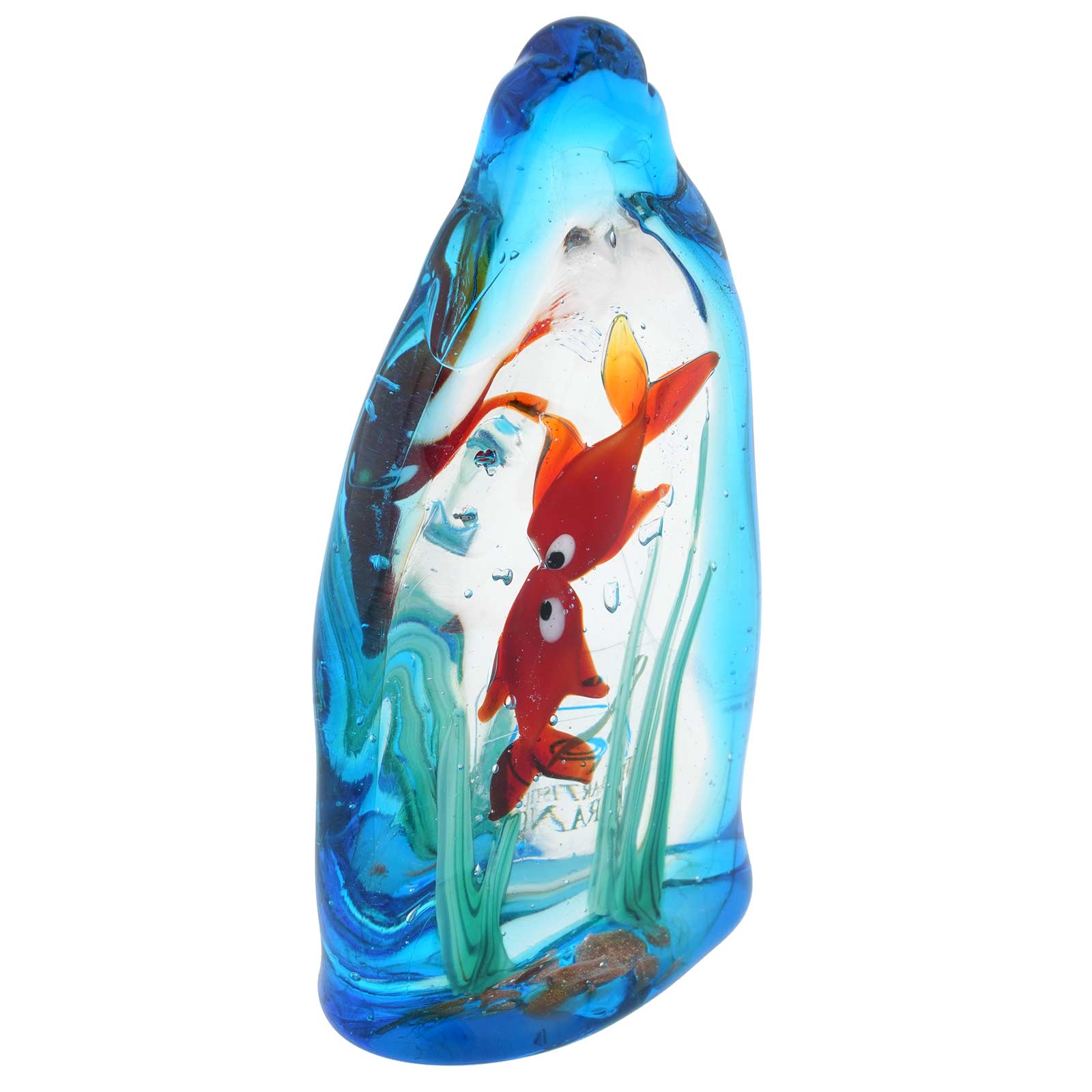 Murano Glass Aquarium With Two Tropical Fish - 4 inches