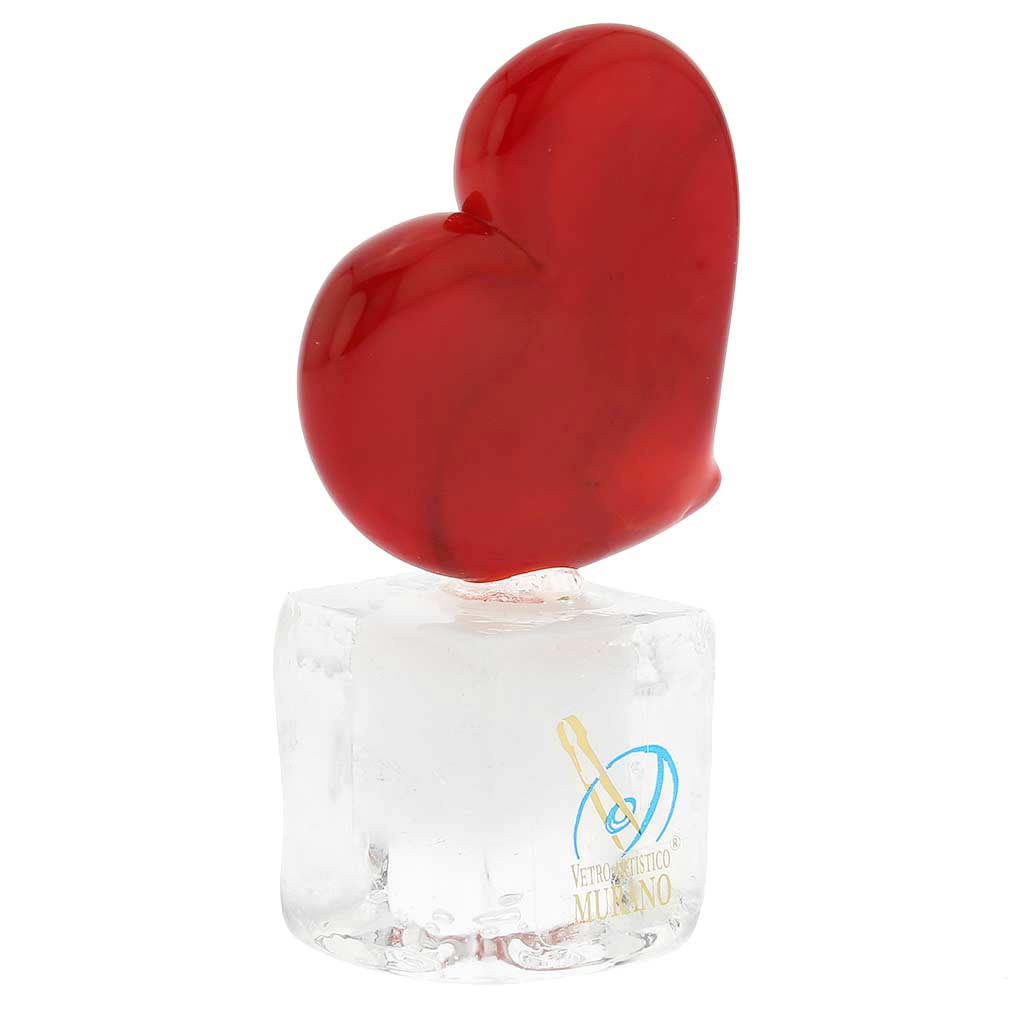 Murano Glass Red Heart On Ice Cube
