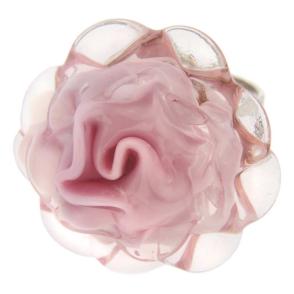 Pink Rose Adjustable Murano Ring