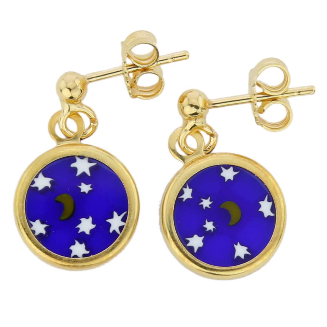 Millefiori Earrings in Gold-Plated Frame \"Starry Night\"