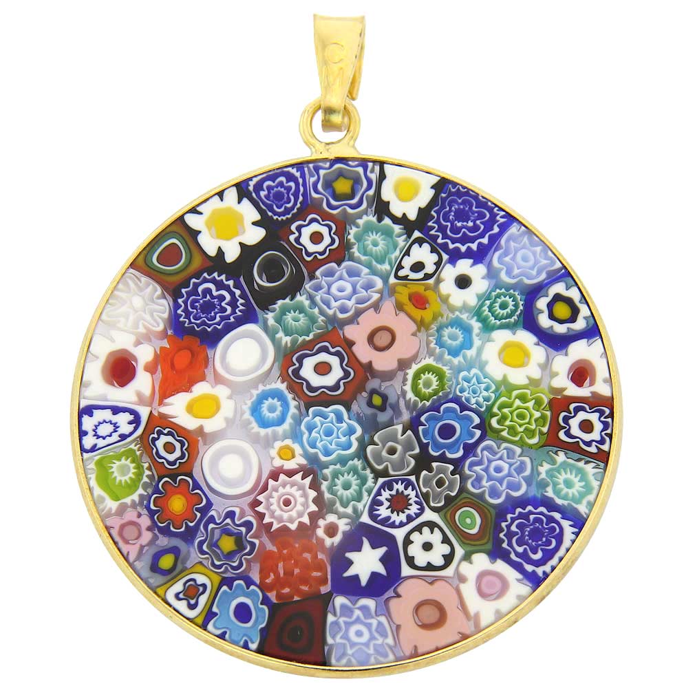 Large Millefiori Pendant \"Multicolor\" in Gold-Plated Frame 32mm