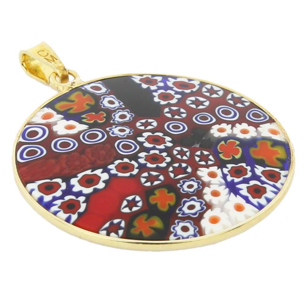 Large Millefiori Pendant in Gold-Plated Frame 32mm