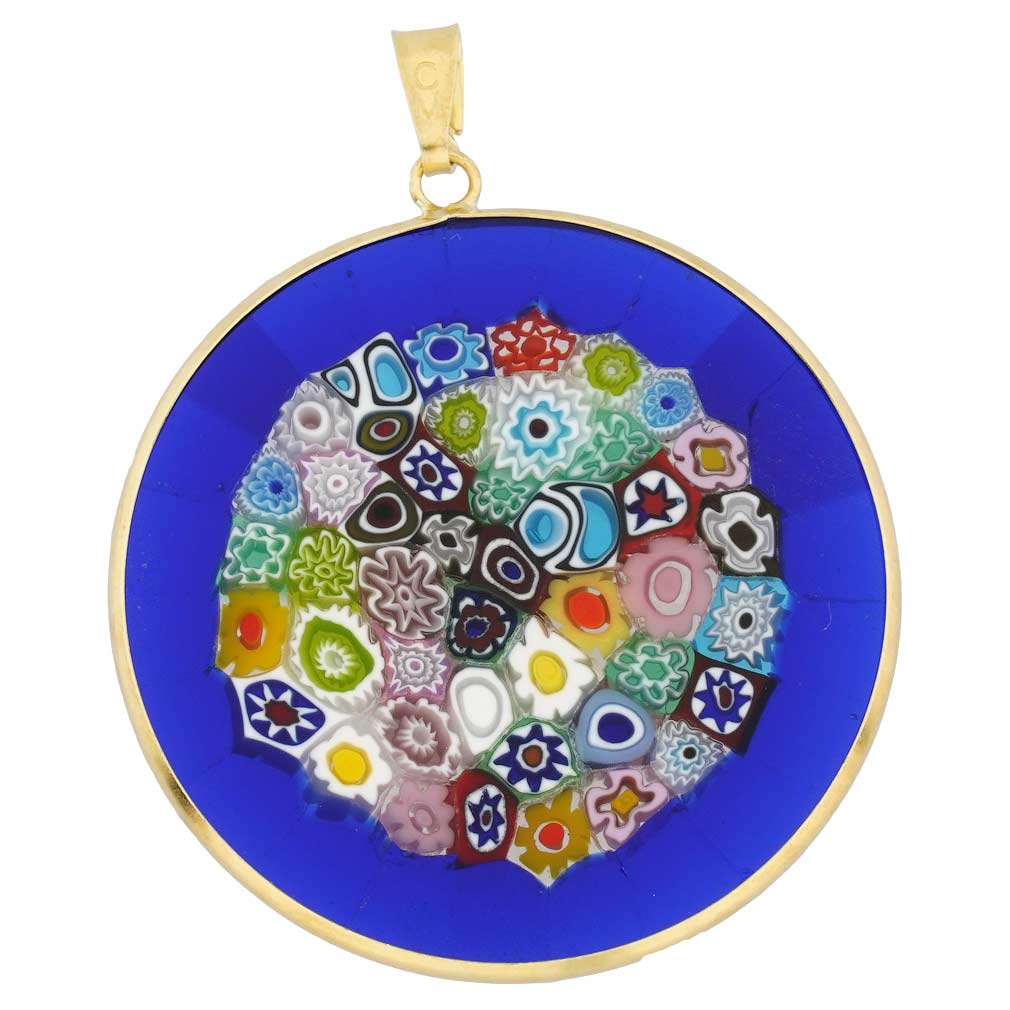 Large Millefiori Pendant in Gold-Plated Frame 36mm