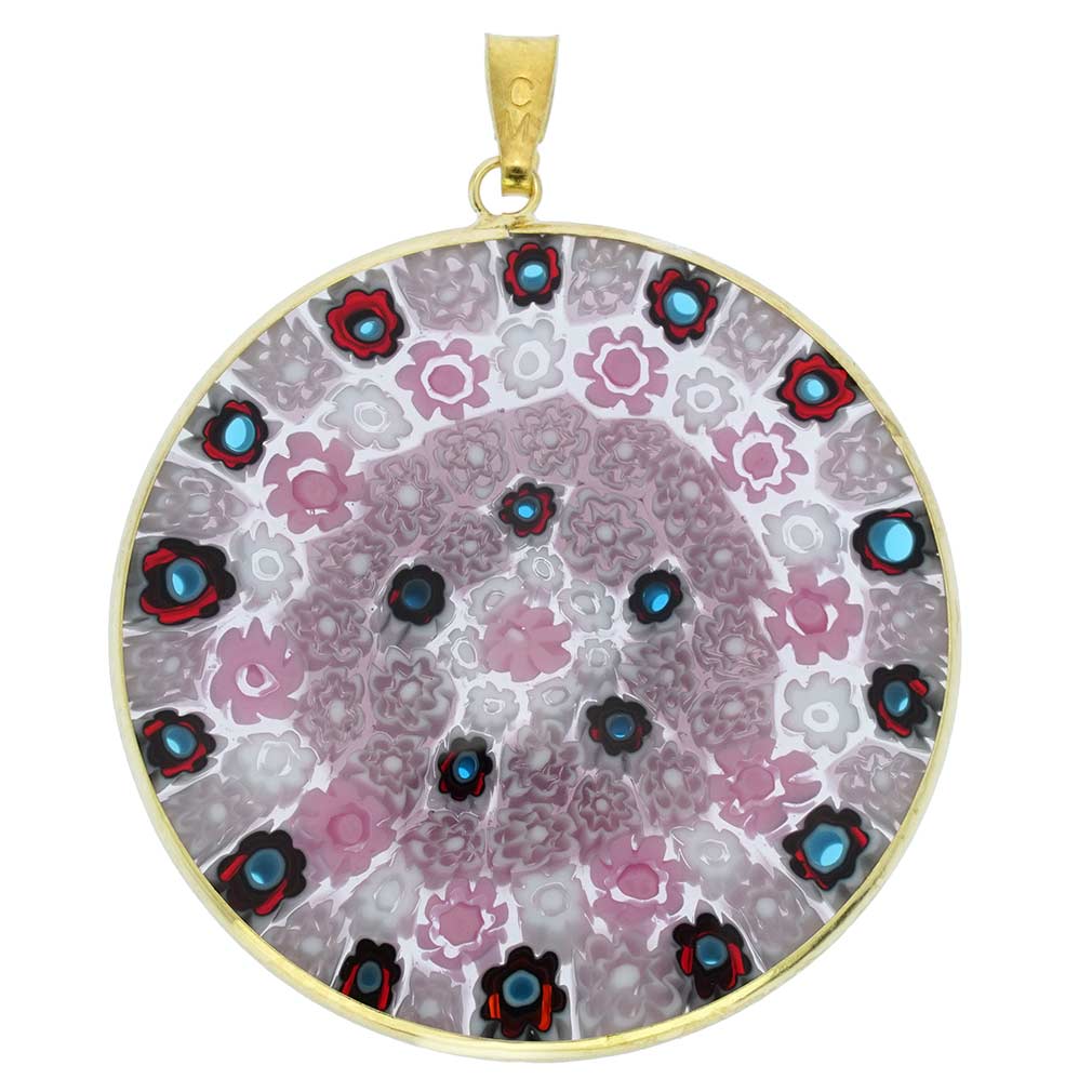 Large Millefiori Pendant in Gold-Plated Frame 36mm