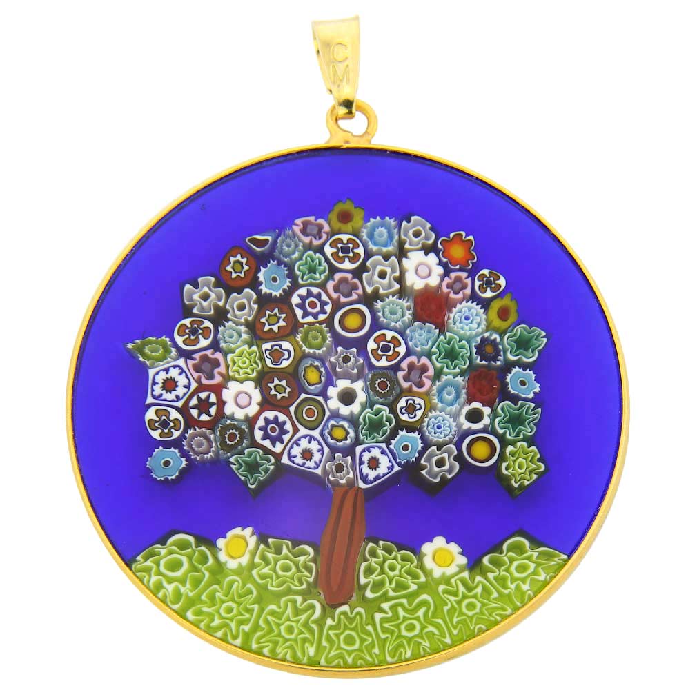 Large Millefiori Pendant \"Tree Of Life\" in Gold-Plated Frame 36mm