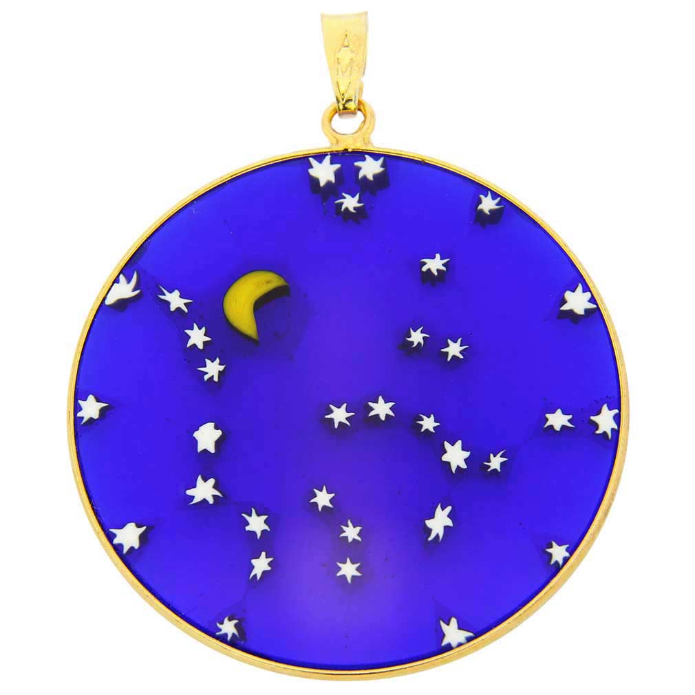 Large Millefiori Pendant \"Starry Night\" in Gold-Plated Frame 36mm