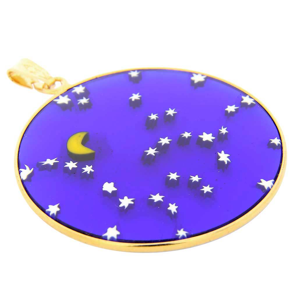 Large Millefiori Pendant \"Starry Night\" in Gold-Plated Frame 36mm