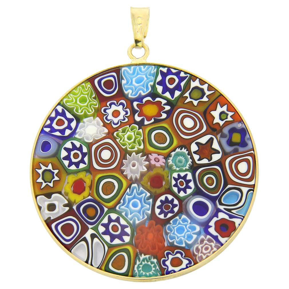 Large Millefiori Pendant \"Multicolor\" in Gold-Plated Frame 36mm