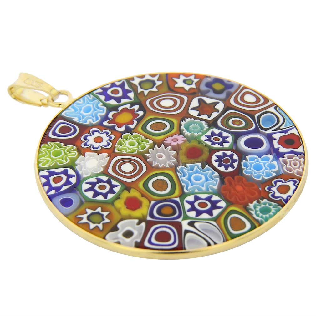 Large Millefiori Pendant \"Multicolor\" in Gold-Plated Frame 36mm