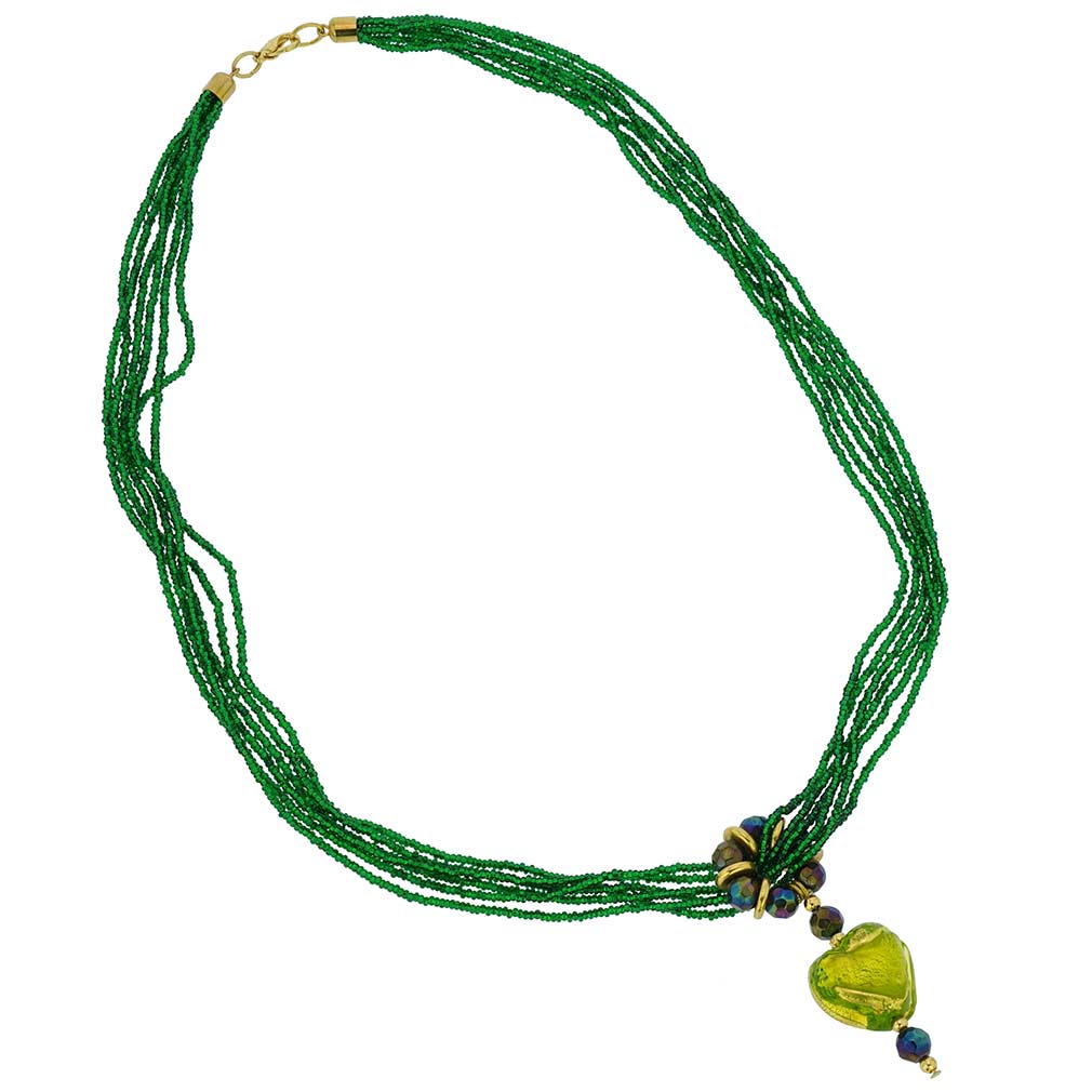 Murano Necklaces | Murano Glass Topaz Gold heart necklace