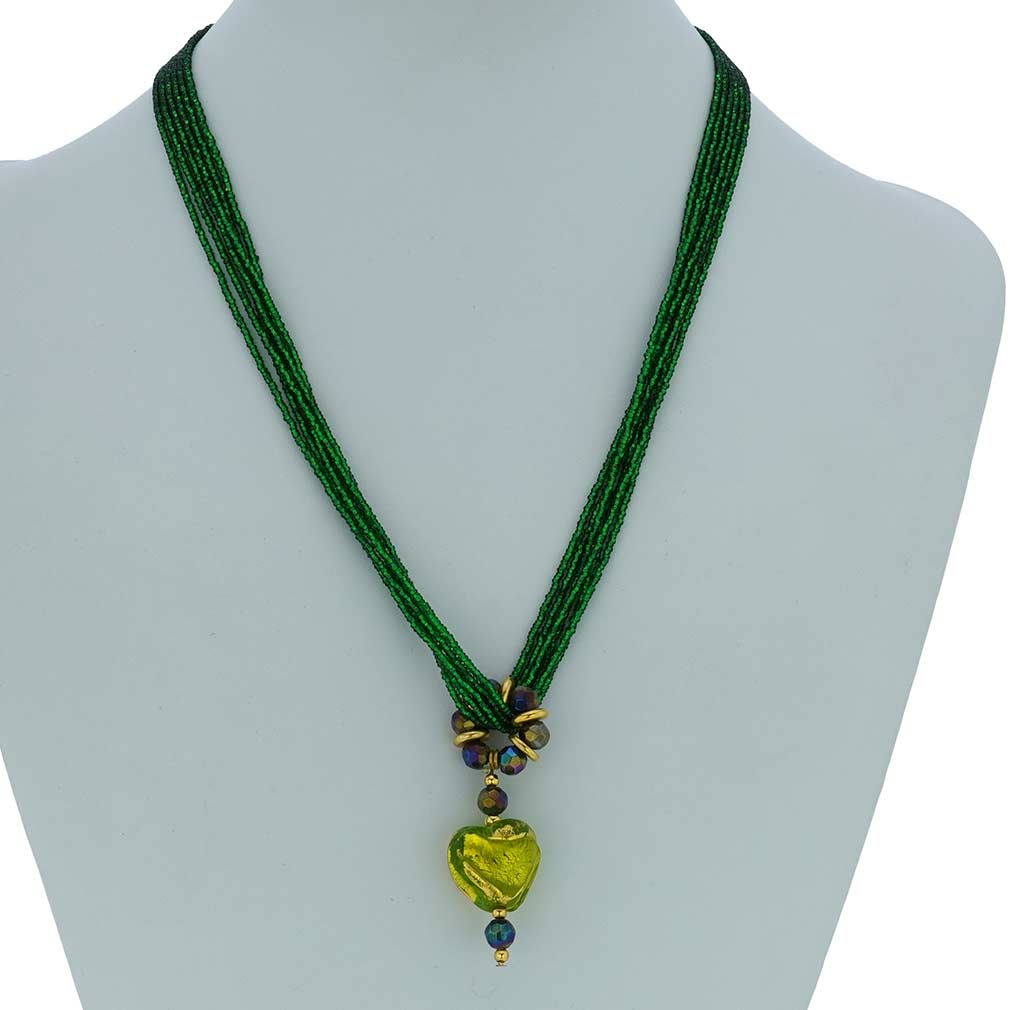 Murano Necklaces | Murano Glass Topaz Gold heart necklace