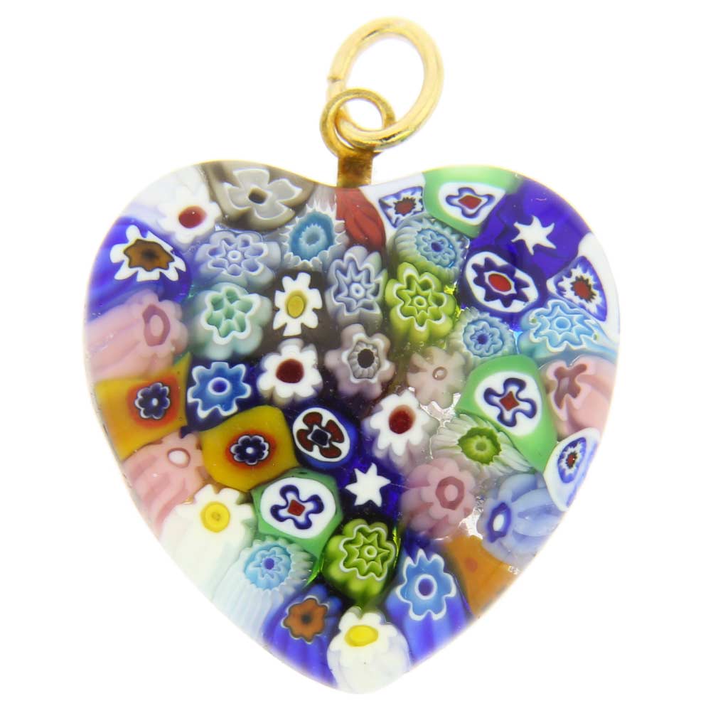 MILLEFIORI Murano Flower Glass 30mm HEART Mix Colour Pendant Necklace Jewellery