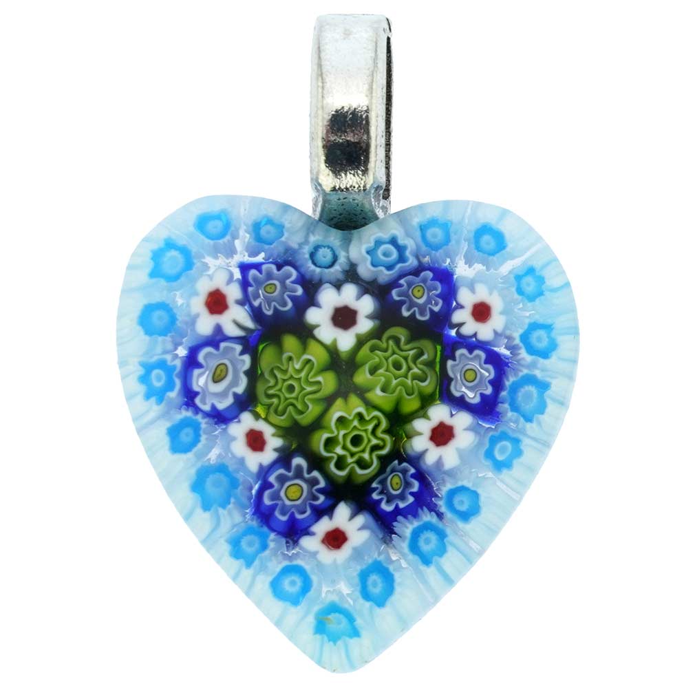 MILLEFIORI Murano Flower Glass 30mm HEART Dark Green Pendant Necklace Jewellery