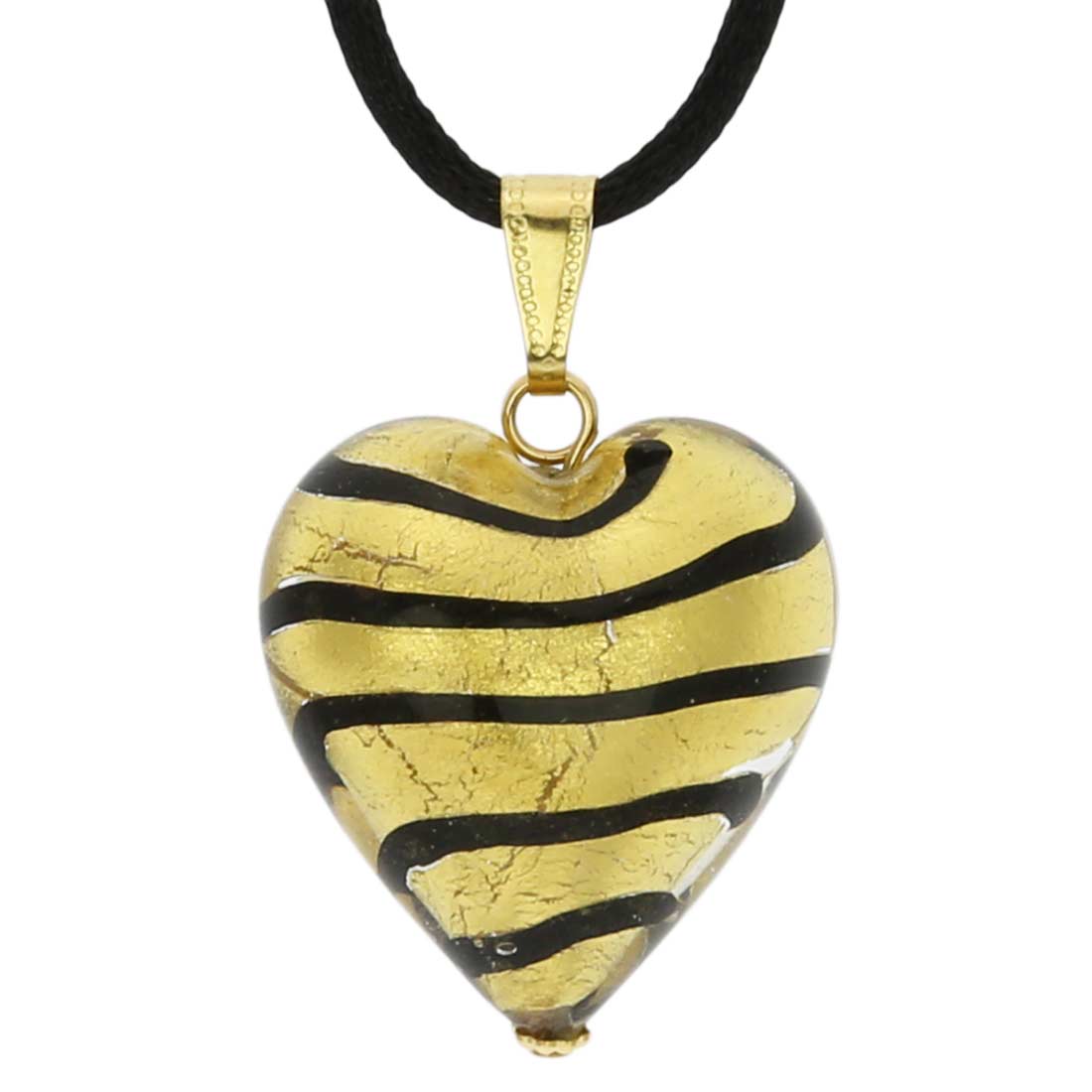 Murano Heart Pendant - Striped Gold