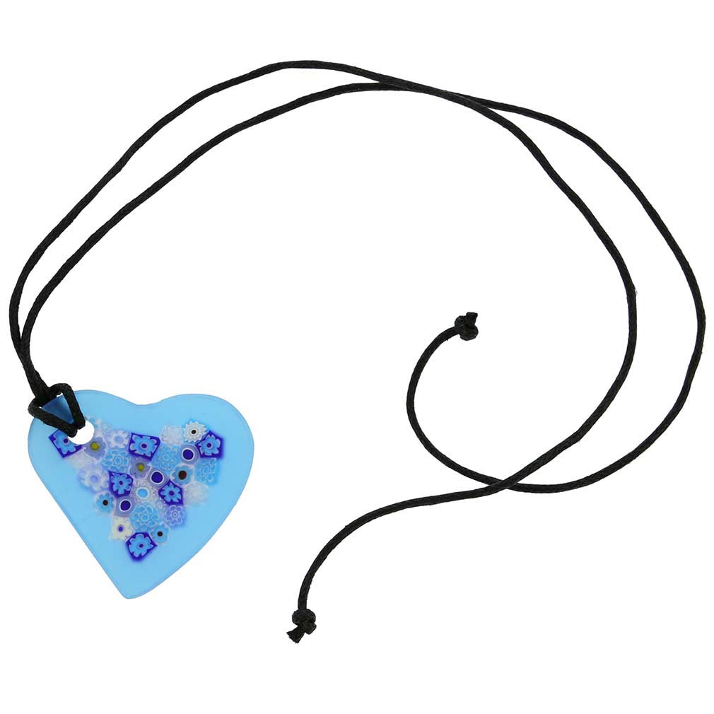 Matte Millefiori Heart Necklace - Blue