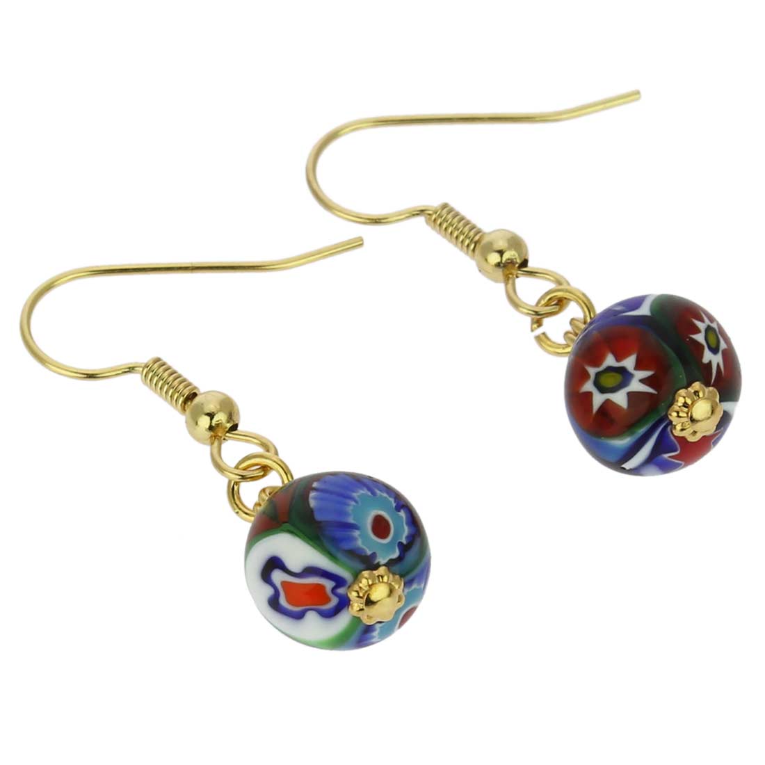 Murano Mosaic Millefiori Ball Earrings - Gold