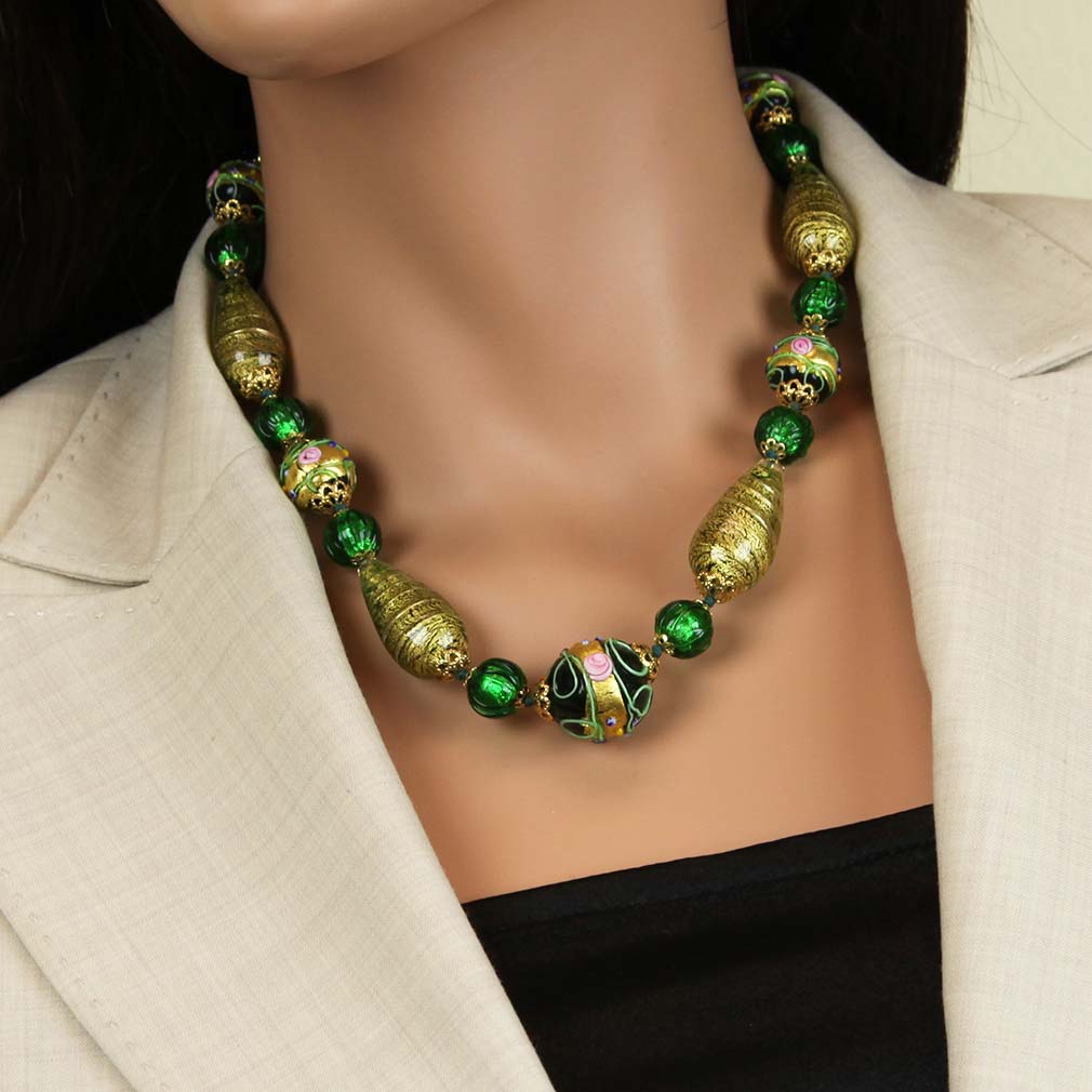 GlassOfVenice Murano Glass Necklace Carnivale di Venezia Emerald 