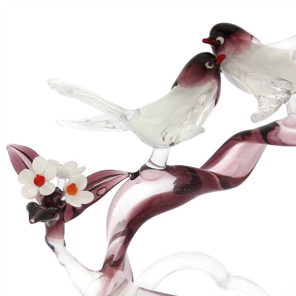 Murano Glass Birds On A Cherry Branch - Purple