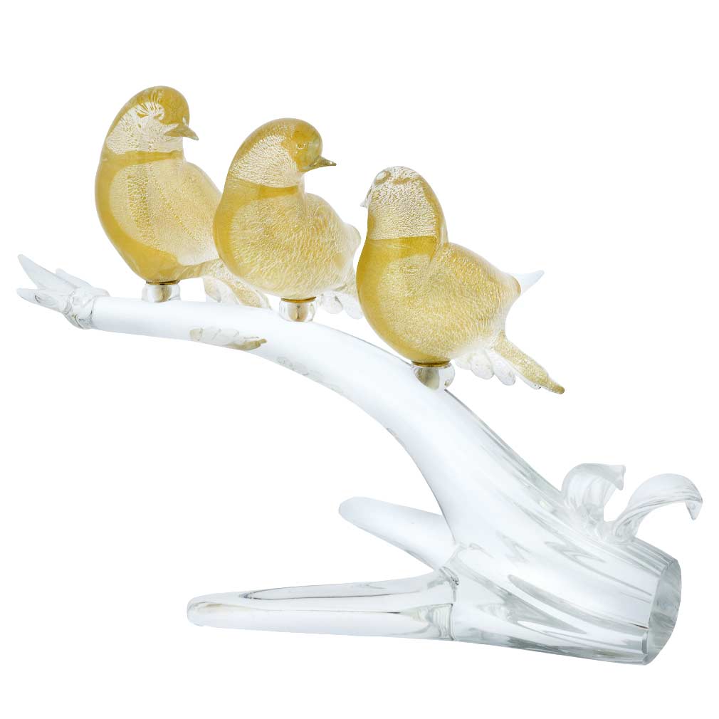 Murano Glass Birds On A Branch - Gold
